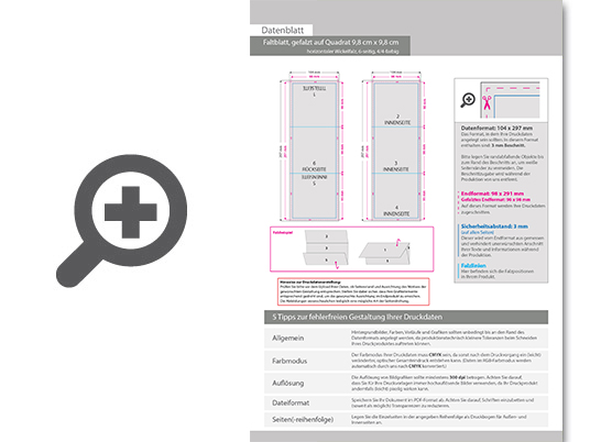Product Bild faltblatt__gefalzt_auf_quadrat_9_8_cm_x_9_8_cm__horizontaler_wickelfalz__6-seitig